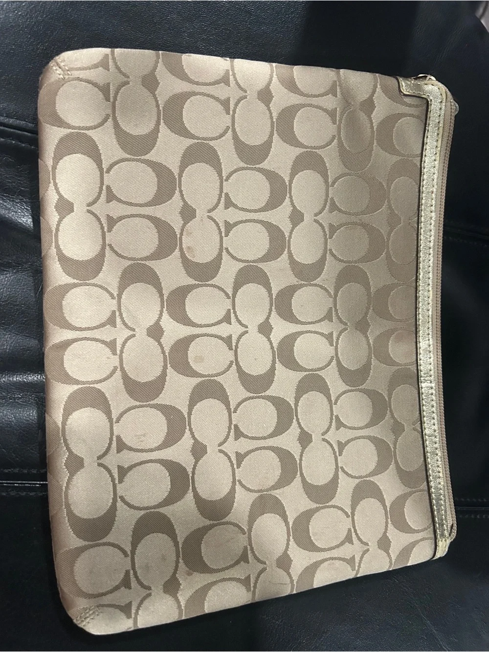 Coach Signature Pouch with Colorful Sunglasses Graphic - Beige 10.5w x 8.5L